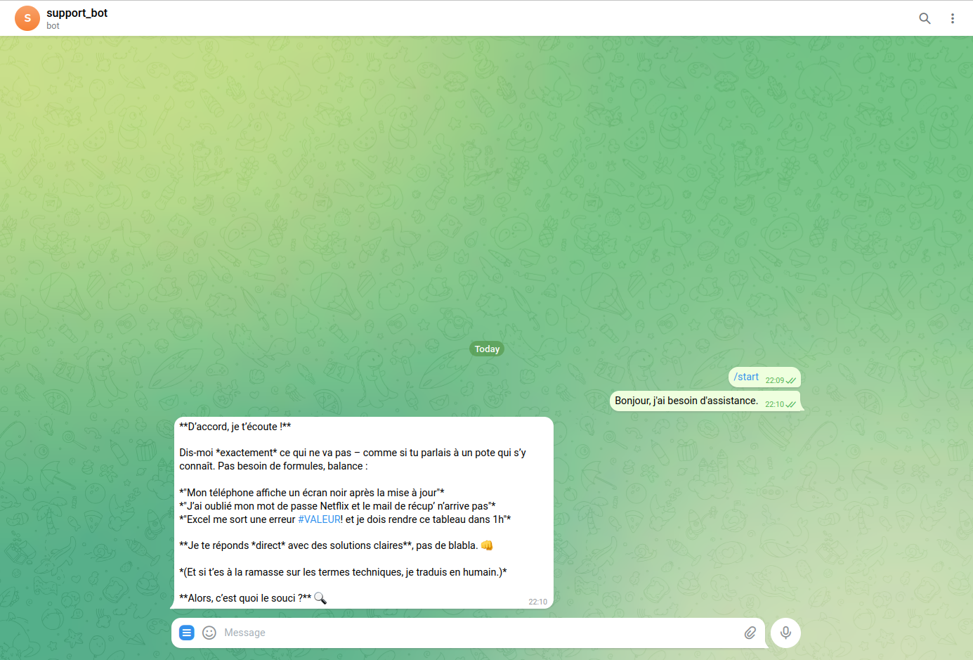 Exemple de conversation Telegram
