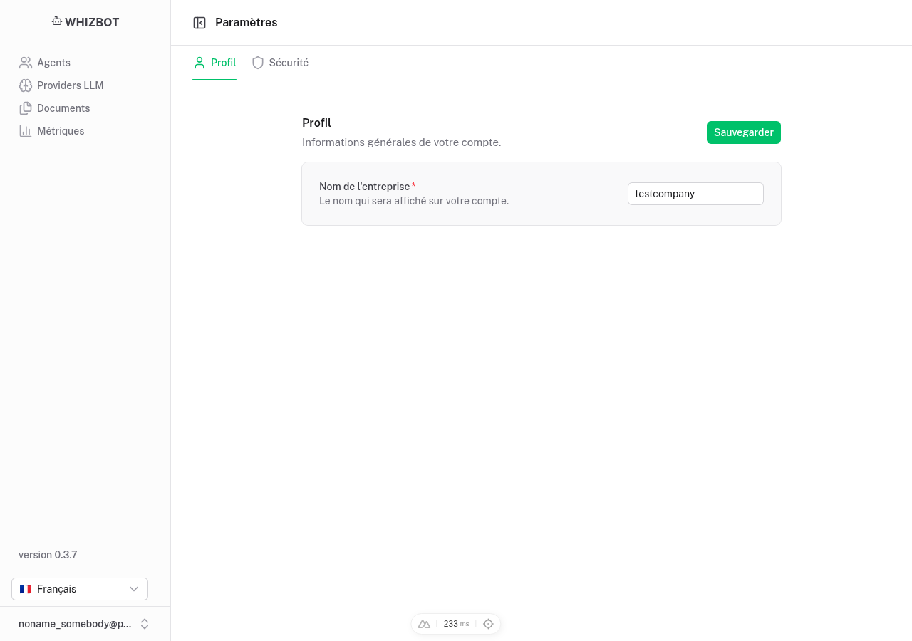 Paramètres du profil